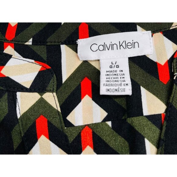 Calvin Klein Womens Long-Sleeve Geometric Pattern Button-Down Blouse L - Picture 2 of 5